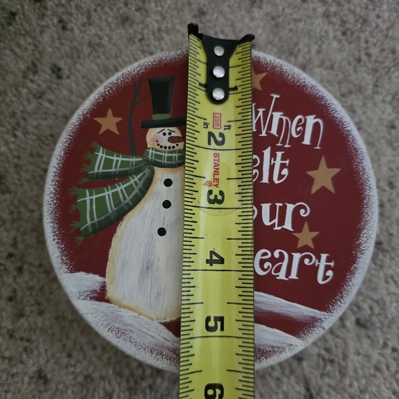 Christmas snowman tin, snowmen melt your heart. Hand painted - Picture 6 of 7